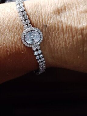 Silver Tone Rhinestone Halo Tennis Bracelet